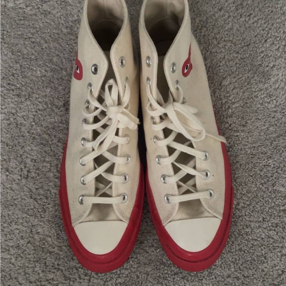 Converse Cream and Red High-Top Sneakers